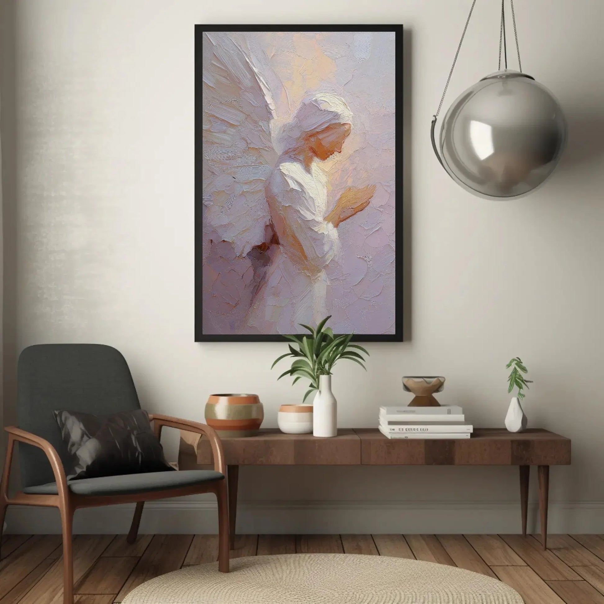 Praying Angel Canvas Art Print, Textured Spiritual Wall Decor, Guardian Angel Painting, Serene Contemplative Artwork, Impasto Religious Gift Wall Art – Canvas Print