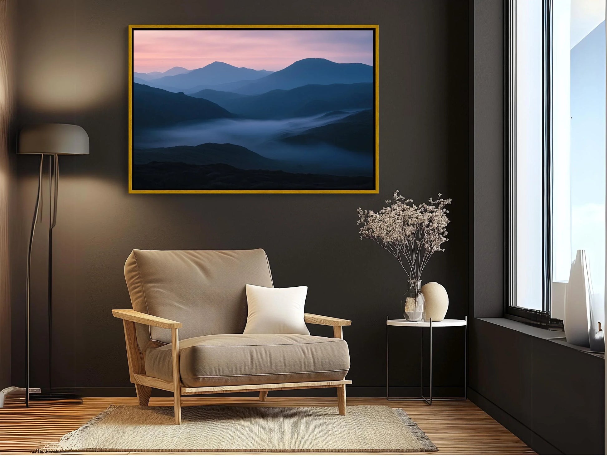 Dawn Hilltop with Misty Mountains Canvas Print | Serene Landscape Wall Art | Framed Nature Decor for Living Room or Bedroom | Ready to Hang Wall Art – Canvas Print
