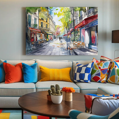 Paris Street Scene Canvas Print, Framed French Art Poster, Charming Wall Decor, Ready to Hang, Perfect for Living Room or Office Wall Art – Canvas Print