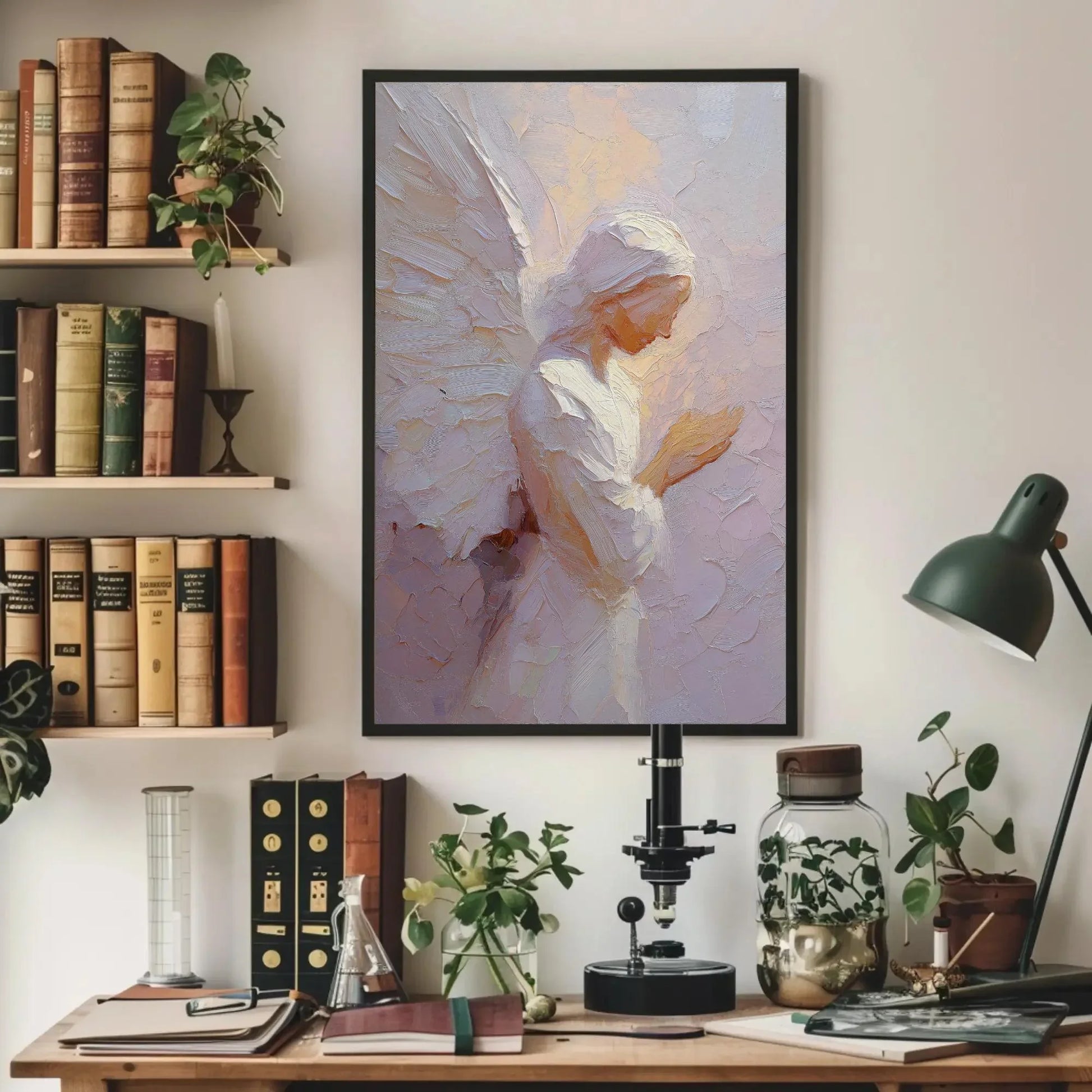 Praying Angel Canvas Art Print, Textured Spiritual Wall Decor, Guardian Angel Painting, Serene Contemplative Artwork, Impasto Religious Gift Wall Art – Canvas Print