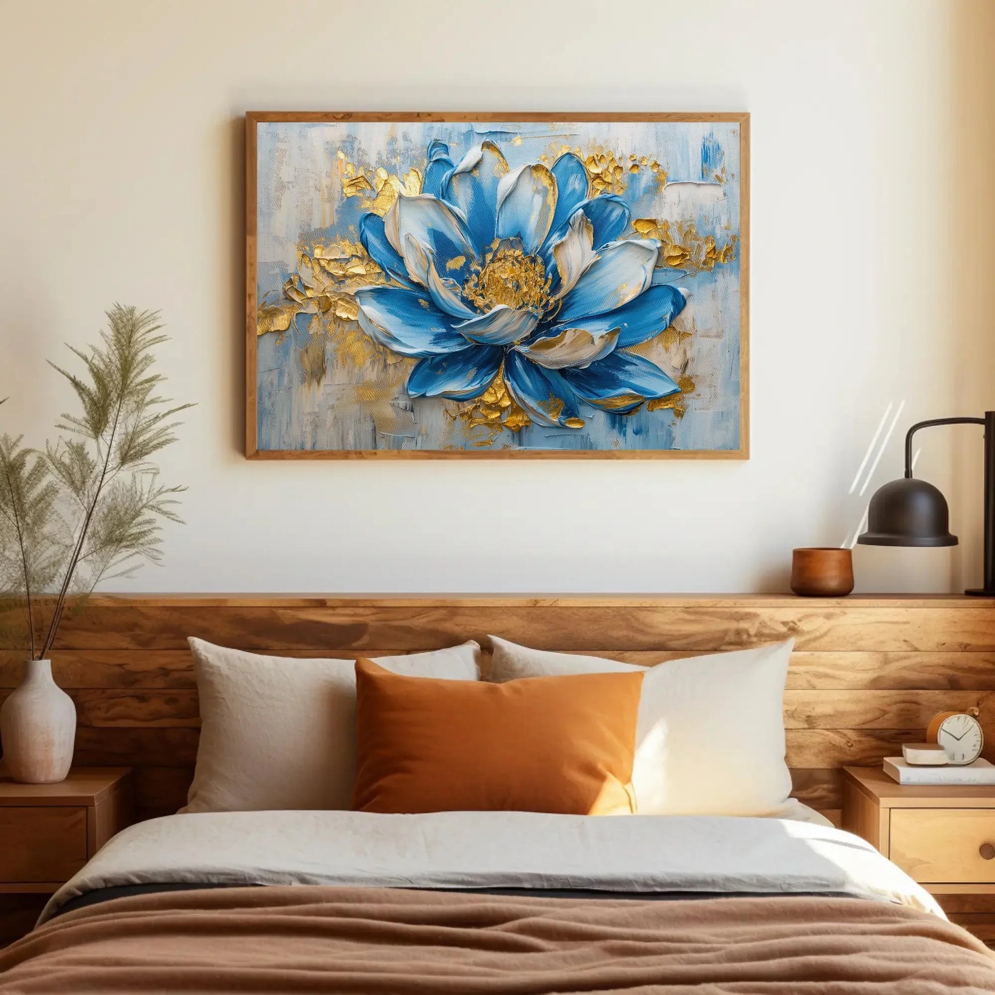 Blue Flower Bloom Canvas Painting, Framed Print, Floral Art Poster, Beautiful Wall Decor, Ready to Hang, Perfect for Living Room or Bedroom Wall Art – Canvas Print