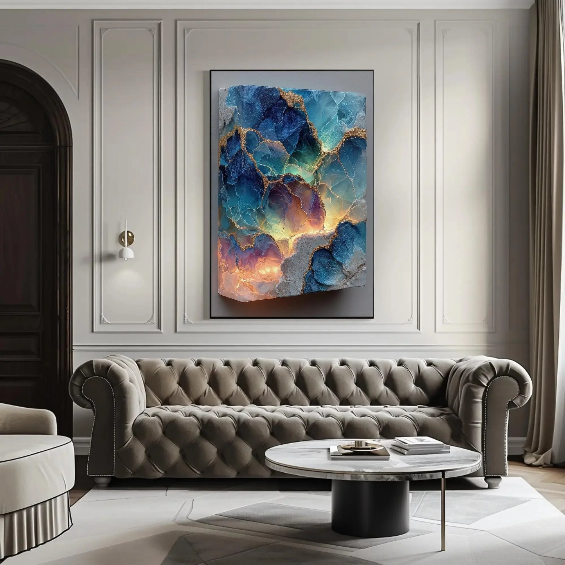Ocean Inspired 3D Art, Blue Green Abstract, Fluid Canvas Print, Bioluminescent Wall Art, Ethereal Home Decor, Modern Organic Painting Large Wall Art – Canvas Print