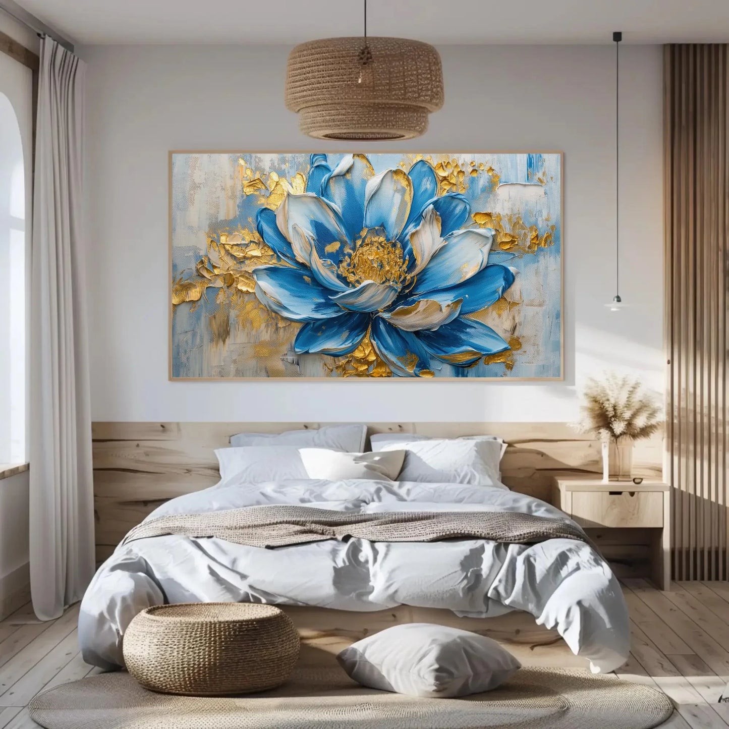 Blue Flower Bloom Canvas Painting, Framed Print, Floral Art Poster, Beautiful Wall Decor, Ready to Hang, Perfect for Living Room or Bedroom Wall Art – Canvas Print