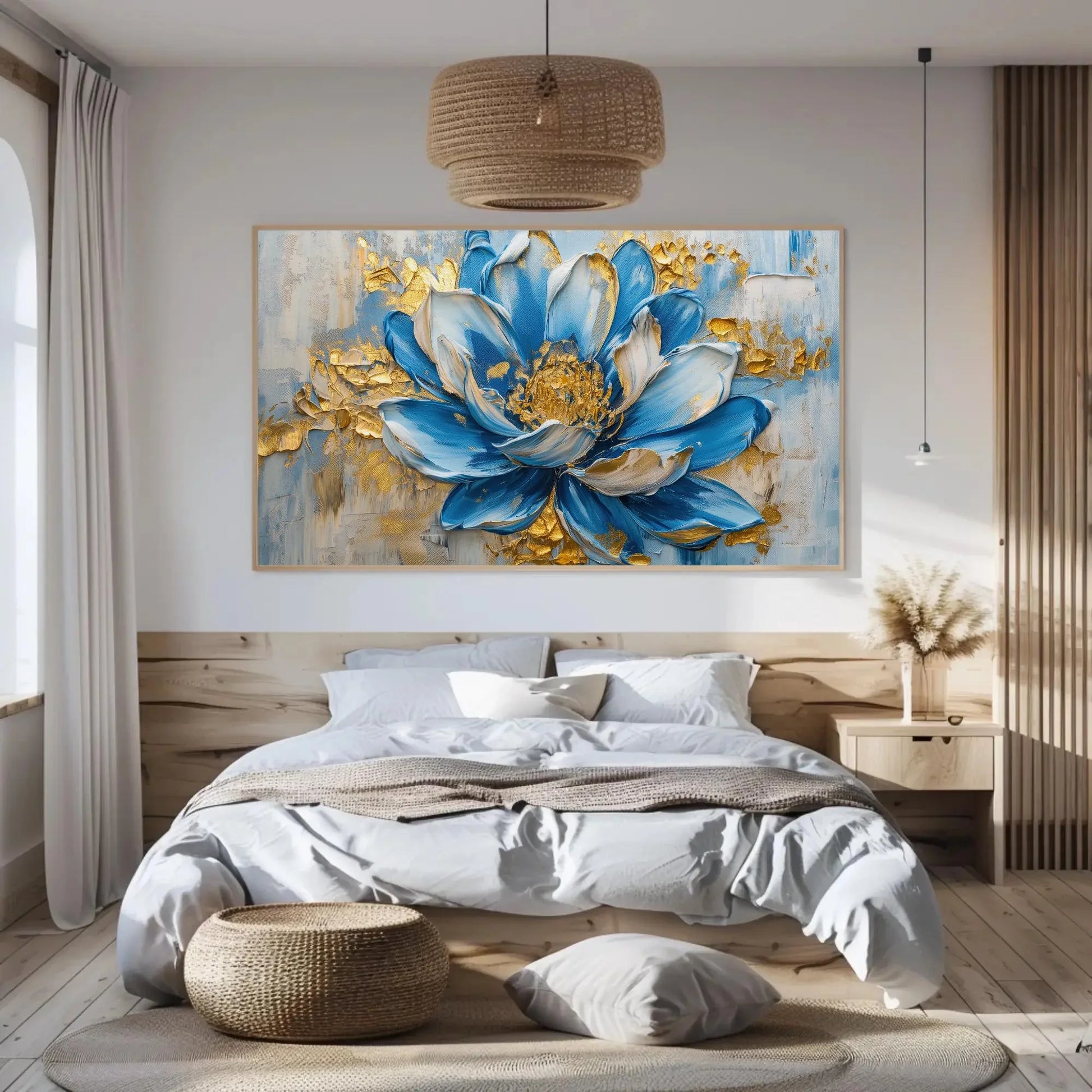 Blue Flower Bloom Canvas Painting, Framed Print, Floral Art Poster, Beautiful Wall Decor, Ready to Hang, Perfect for Living Room or Bedroom Wall Art – Canvas Print
