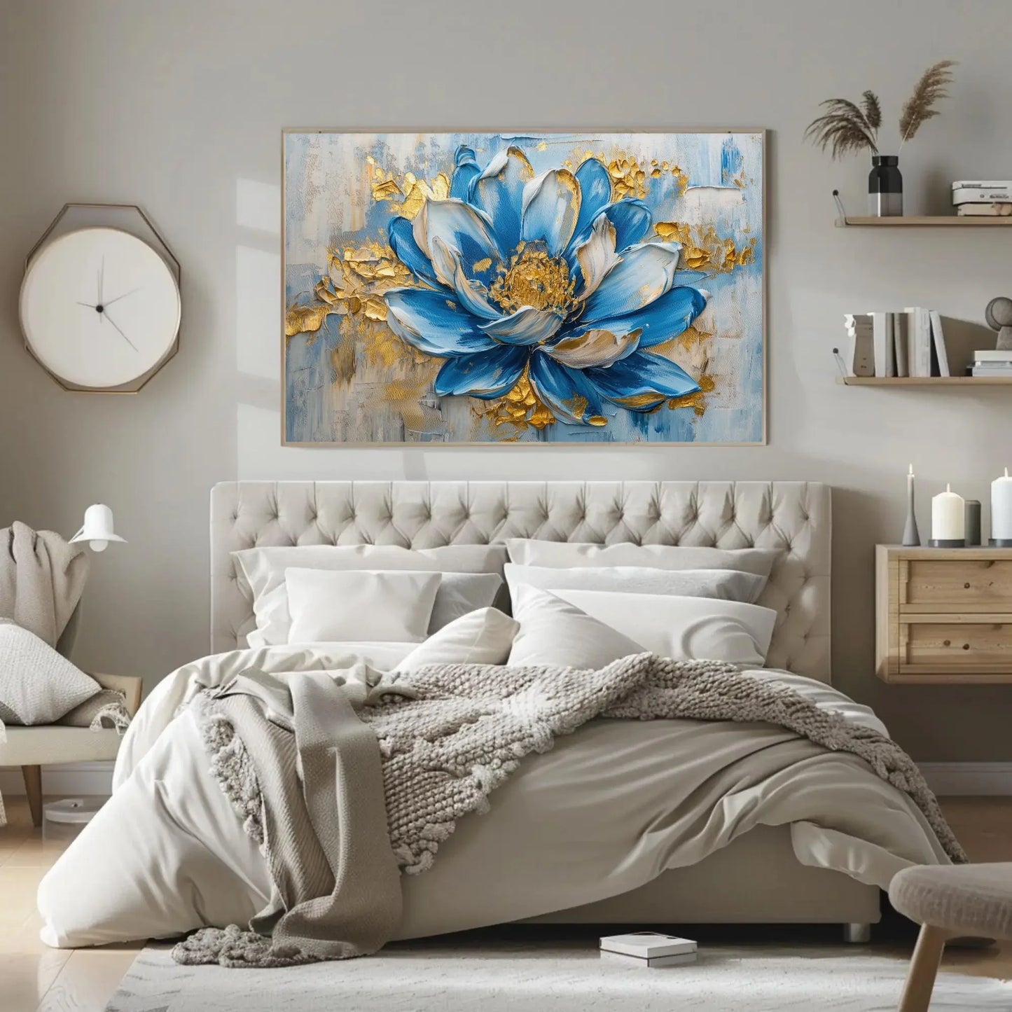 Blue Flower Bloom Canvas Painting, Framed Print, Floral Art Poster, Beautiful Wall Decor, Ready to Hang, Perfect for Living Room or Bedroom Wall Art – Canvas Print