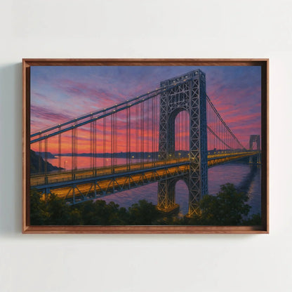George Washington Bridge canvas wall art sunset New York skyline painting for living room or office decor romantic dusk cityscape view Wall Art – Canvas Print
