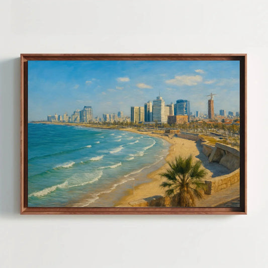 Tel Aviv Israel beach skyline canvas wall art modern cityscape painting for office or living room coastal decor Mediterranean print Wall Art – Canvas Print