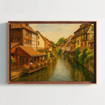 Colmar France Little Venice canal view canvas painting wall art print for French country living room kitchen or travel themed decor Wall Art – Canvas Print