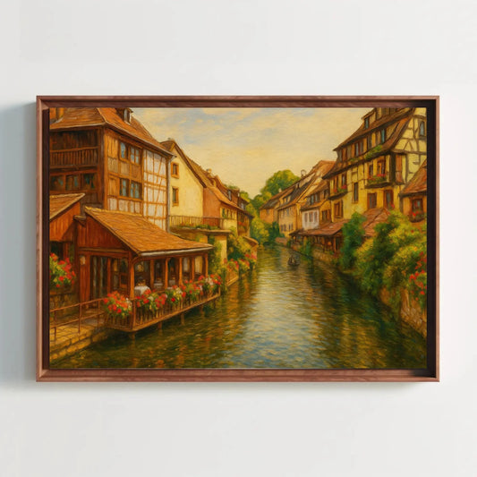 Colmar France Little Venice canal view canvas painting wall art print for French country living room kitchen or travel themed decor Wall Art – Canvas Print