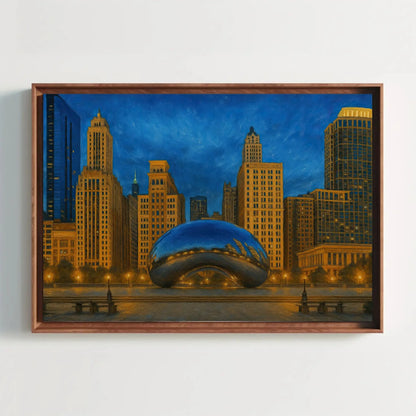 Chicago Cloud Gate bean canvas painting urban skyline wall art for modern home office living room or cityscape lover gift decor Wall Art – Canvas Print