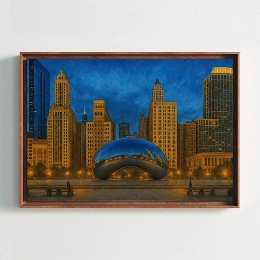 Chicago Cloud Gate bean canvas painting urban skyline wall art for modern home office living room or cityscape lover gift decor Wall Art – Canvas Print