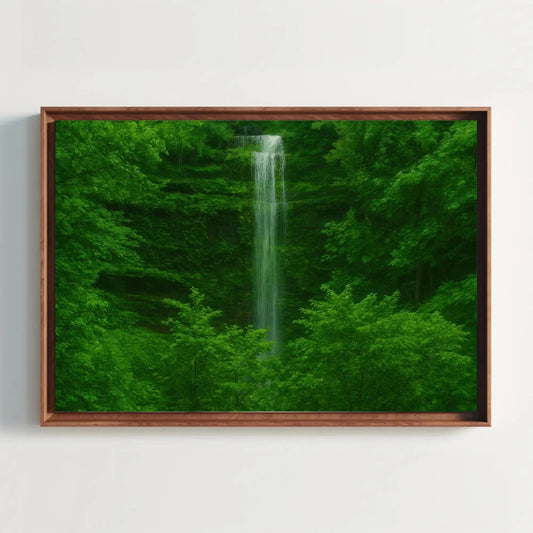 Lush Forest Waterfall Canvas Print Nature Landscape Painting for Tranquil Jungle Wall Decor Tropical Greenery Art Serene Outdoors Wall Art – Canvas Print