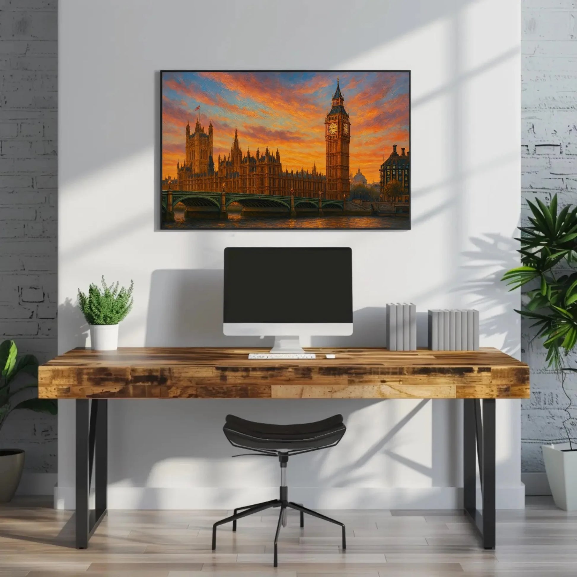 Big Ben London Canvas Print – Westminster Palace Sunset Painting – UK Cityscape Wall Art for Travel Lover Home Decoration Wall Art – Canvas Print