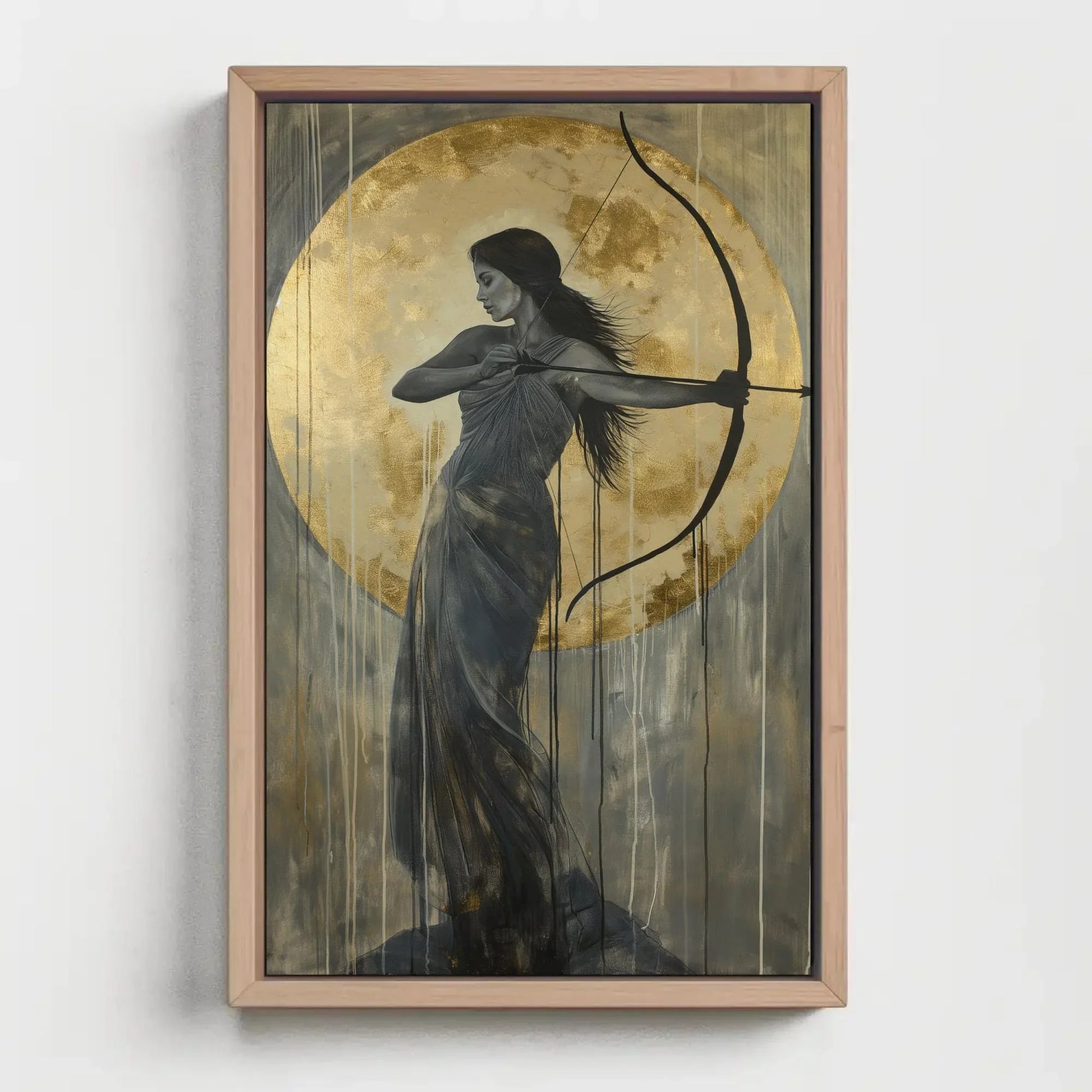 Artemis Greek Goddess with Bow and Gold Moon Canvas | Divine Feminine Art | Greek Mythology Wall Art for Living Room, Bedroom, Ready to Hang Wall Art – Canvas Print
