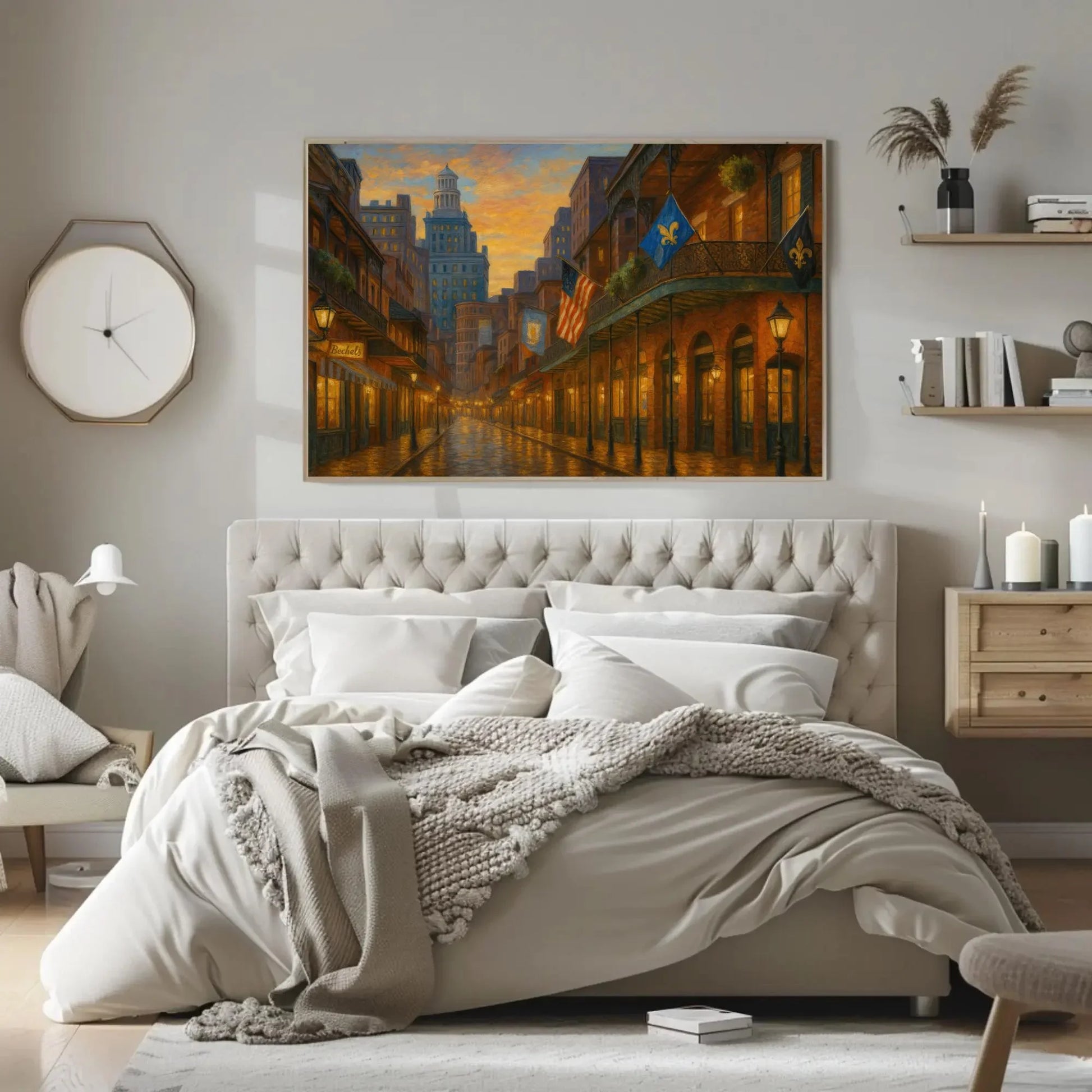 New Orleans French Quarter balcony street view canvas wall art print for jazz themed room kitchen or travel inspired home decor Wall Art – Canvas Print