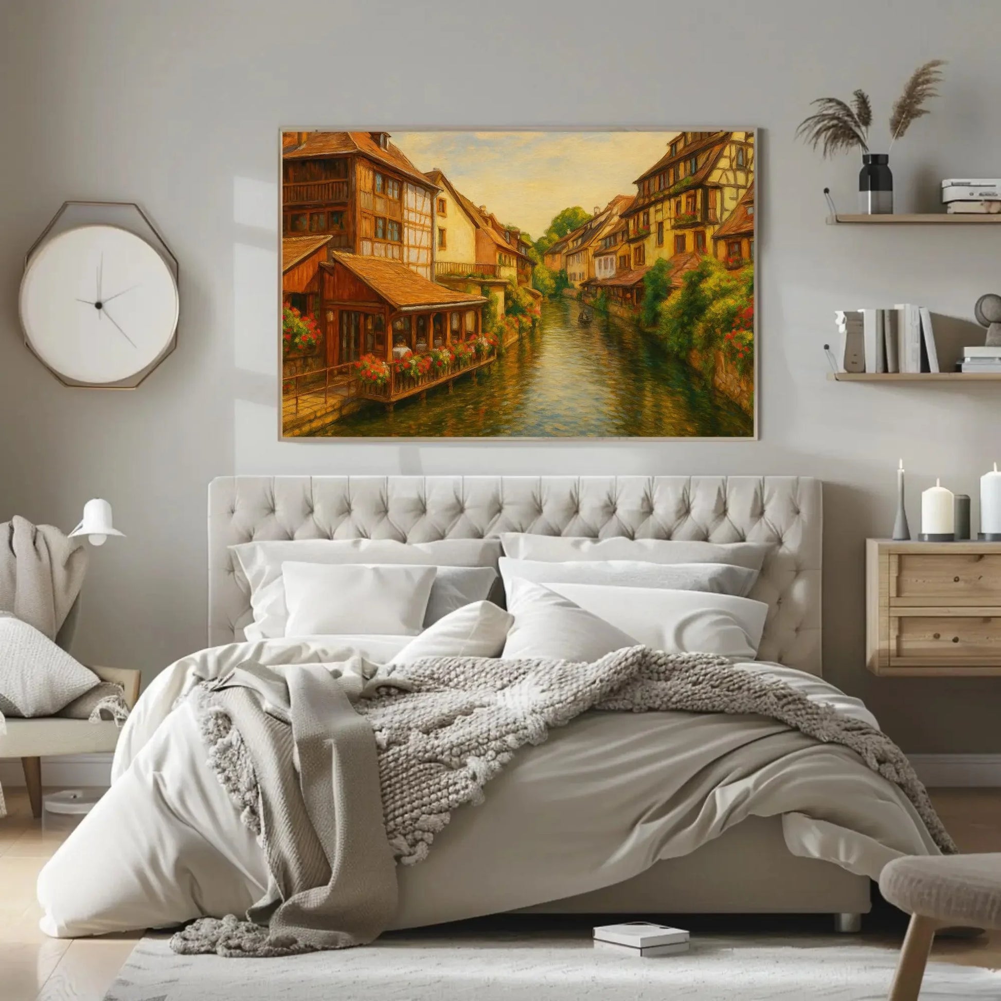Colmar France Little Venice canal view canvas painting wall art print for French country living room kitchen or travel themed decor Wall Art – Canvas Print
