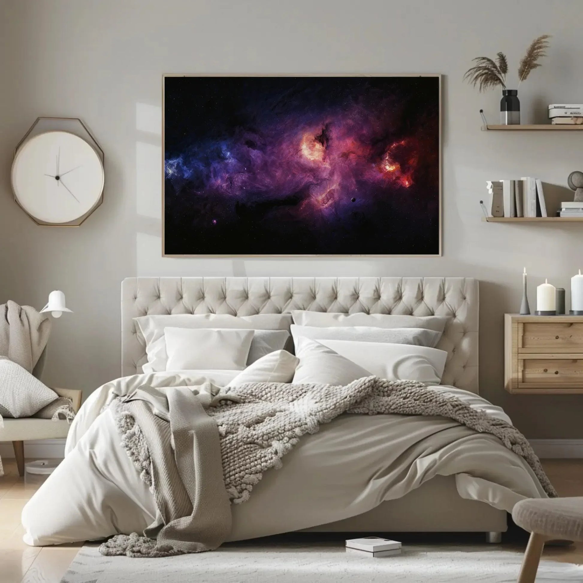 Purple Galaxy Nebula Space Canvas Print – Cosmic Star Cloud Universe Painting Wall Art for Astronomy Lovers and Sci Fi Room Decor Wall Art – Canvas Print