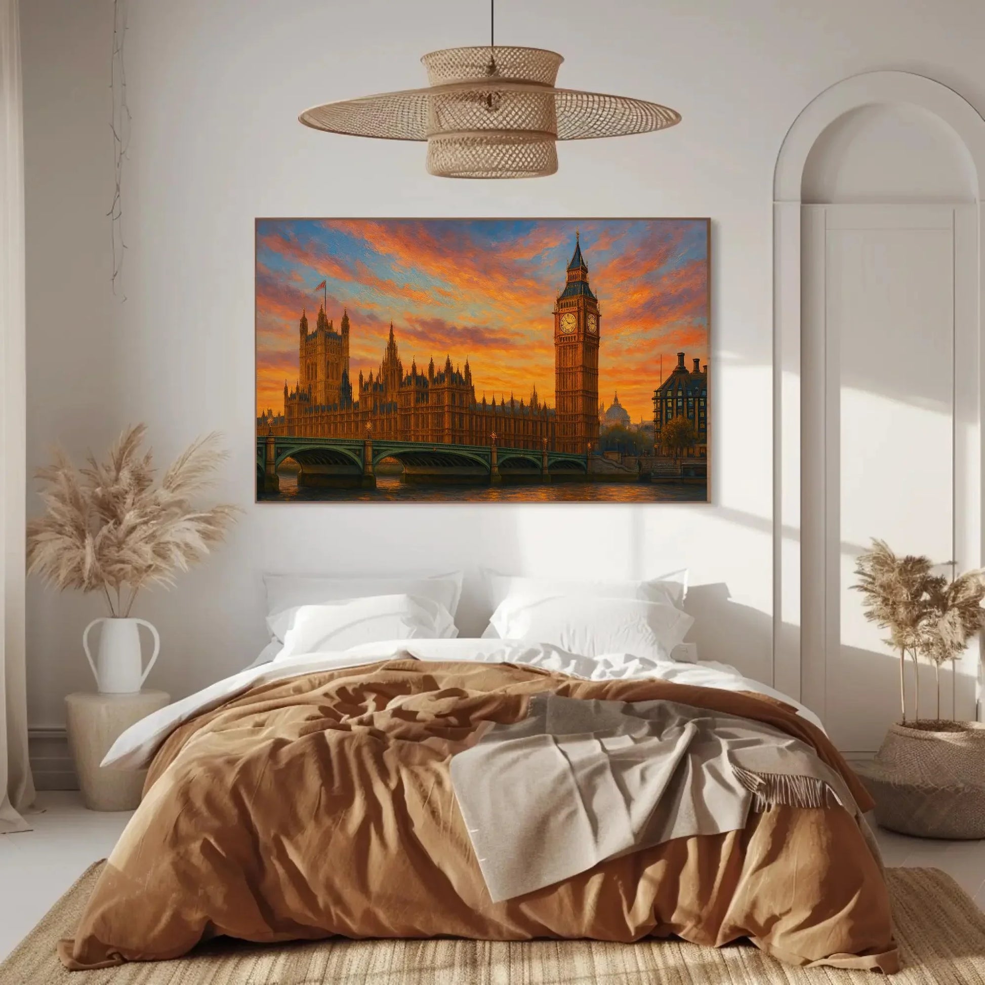 Big Ben London Canvas Print – Westminster Palace Sunset Painting – UK Cityscape Wall Art for Travel Lover Home Decoration Wall Art – Canvas Print
