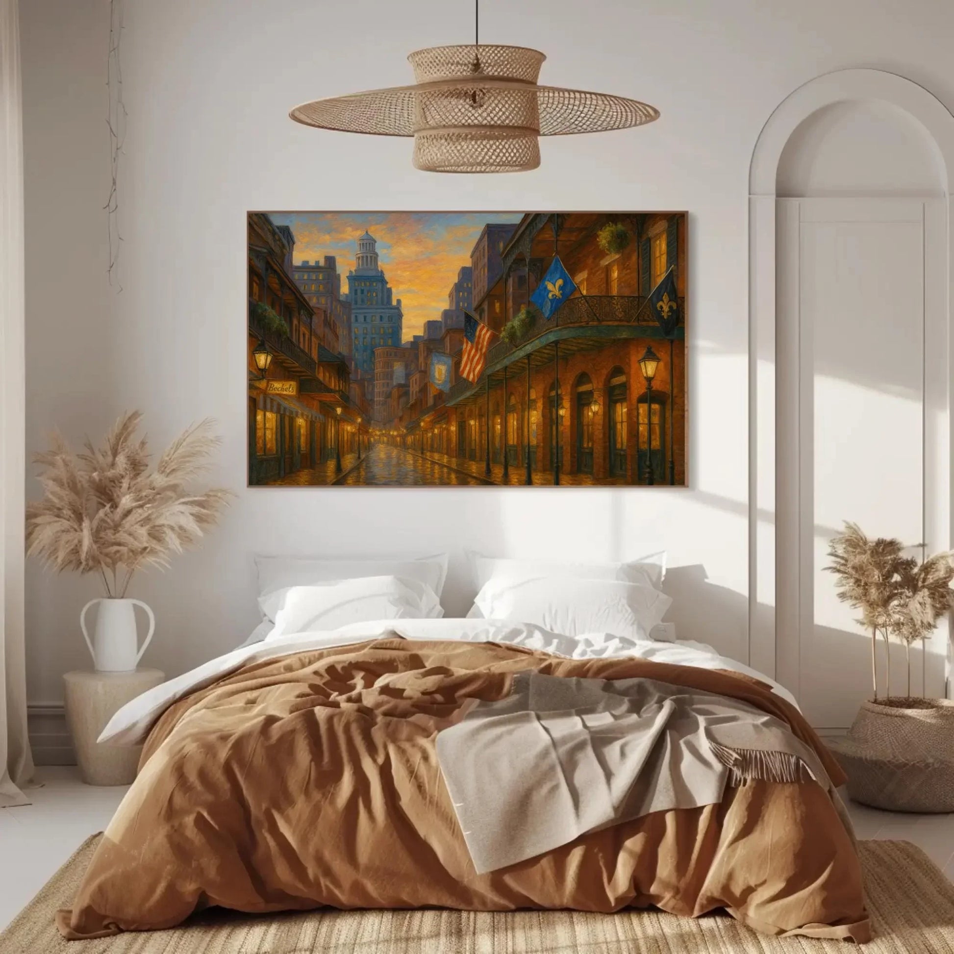 New Orleans French Quarter balcony street view canvas wall art print for jazz themed room kitchen or travel inspired home decor Wall Art – Canvas Print