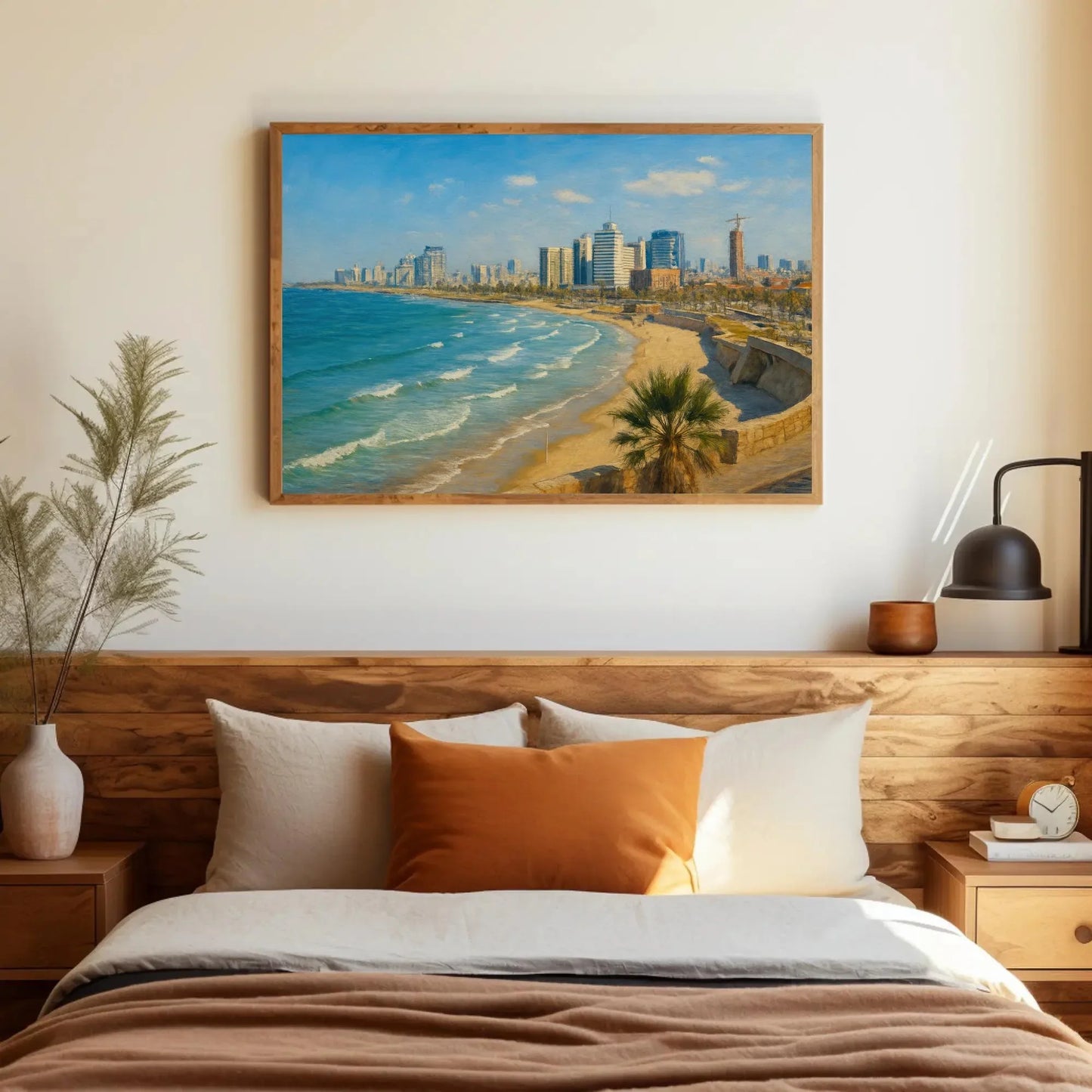 Tel Aviv Israel beach skyline canvas wall art modern cityscape painting for office or living room coastal decor Mediterranean print Wall Art – Canvas Print