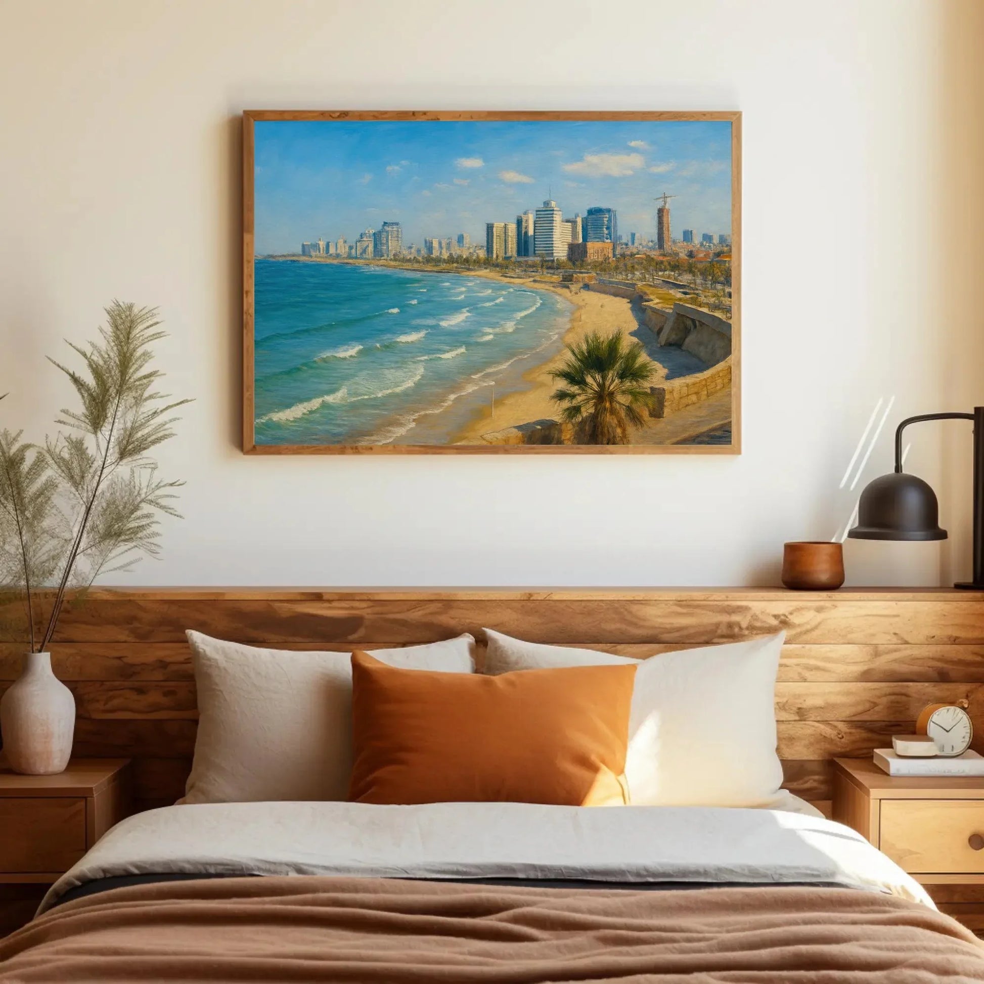 Tel Aviv Israel beach skyline canvas wall art modern cityscape painting for office or living room coastal decor Mediterranean print Wall Art – Canvas Print