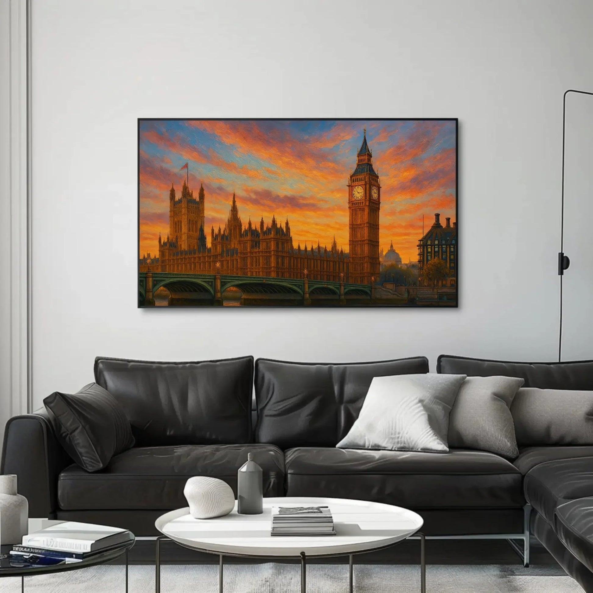 Big Ben London Canvas Print – Westminster Palace Sunset Painting – UK Cityscape Wall Art for Travel Lover Home Decoration Wall Art – Canvas Print