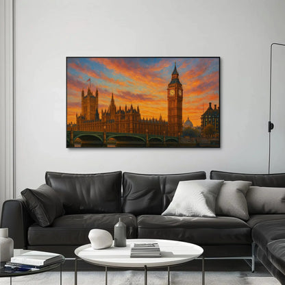 Big Ben London Canvas Print – Westminster Palace Sunset Painting – UK Cityscape Wall Art for Travel Lover Home Decoration Wall Art – Canvas Print