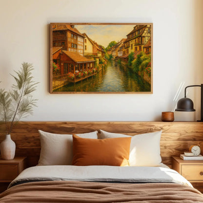 Colmar France Little Venice canal view canvas painting wall art print for French country living room kitchen or travel themed decor Wall Art – Canvas Print
