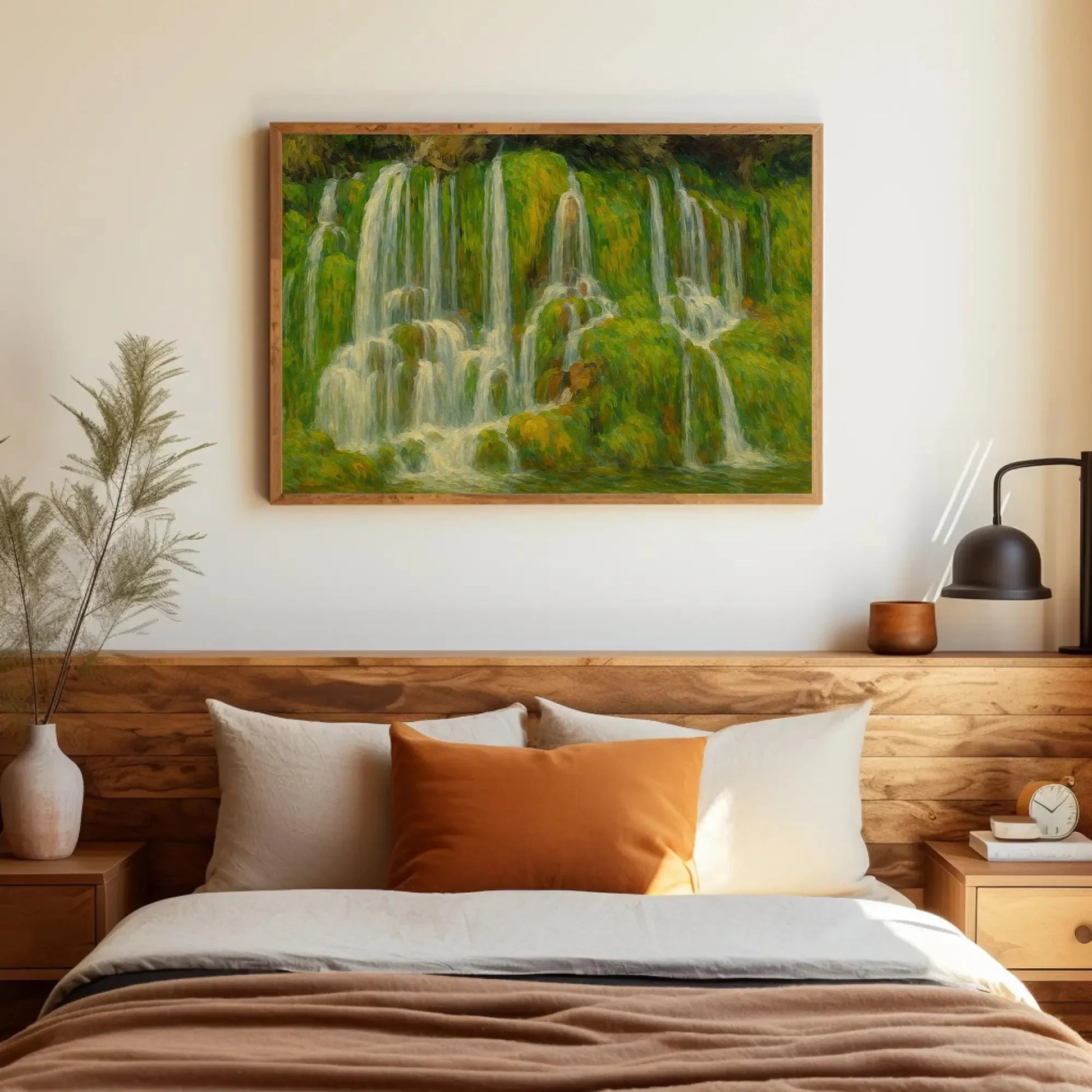 Green Moss Waterfall Canvas Wall Art for Spa Bathroom or Relaxing Zen Room – Serene Nature Landscape Painting on High Quality Canvas Wall Art – Canvas Print