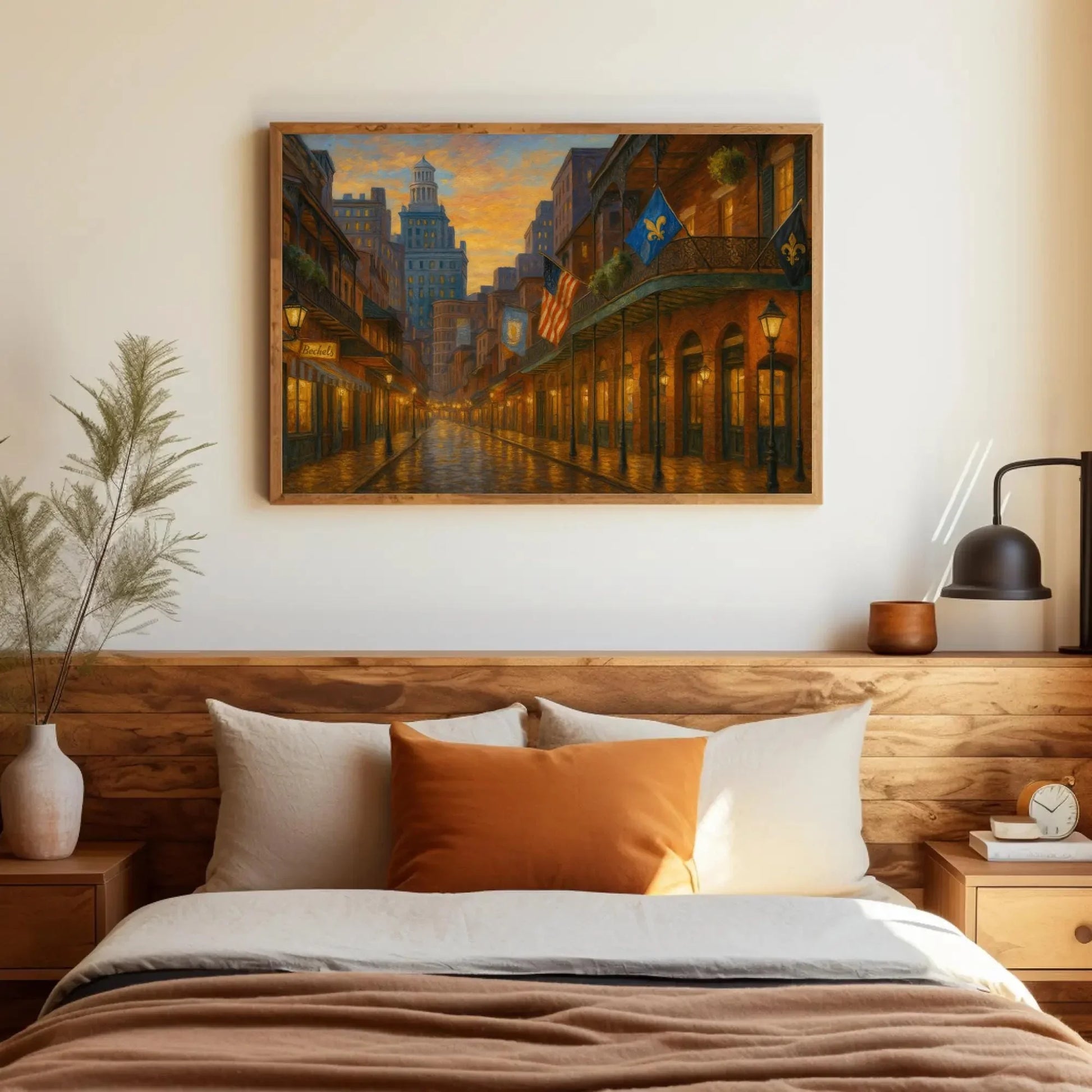 New Orleans French Quarter balcony street view canvas wall art print for jazz themed room kitchen or travel inspired home decor Wall Art – Canvas Print
