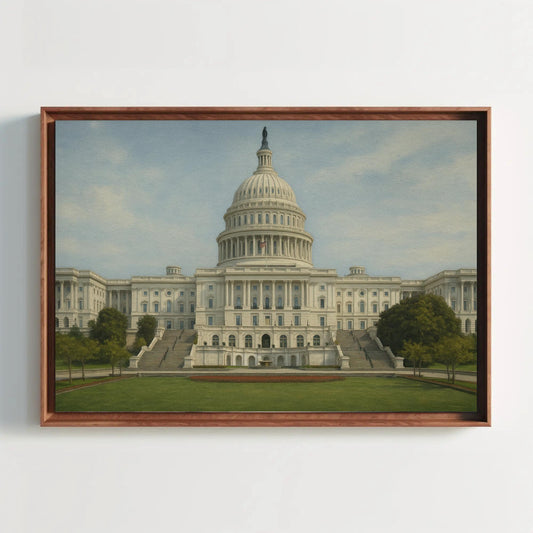 Washington DC Capitol dome canvas painting wall art for office or patriotic home decor with neoclassical white landmark building print Wall Art – Canvas Print