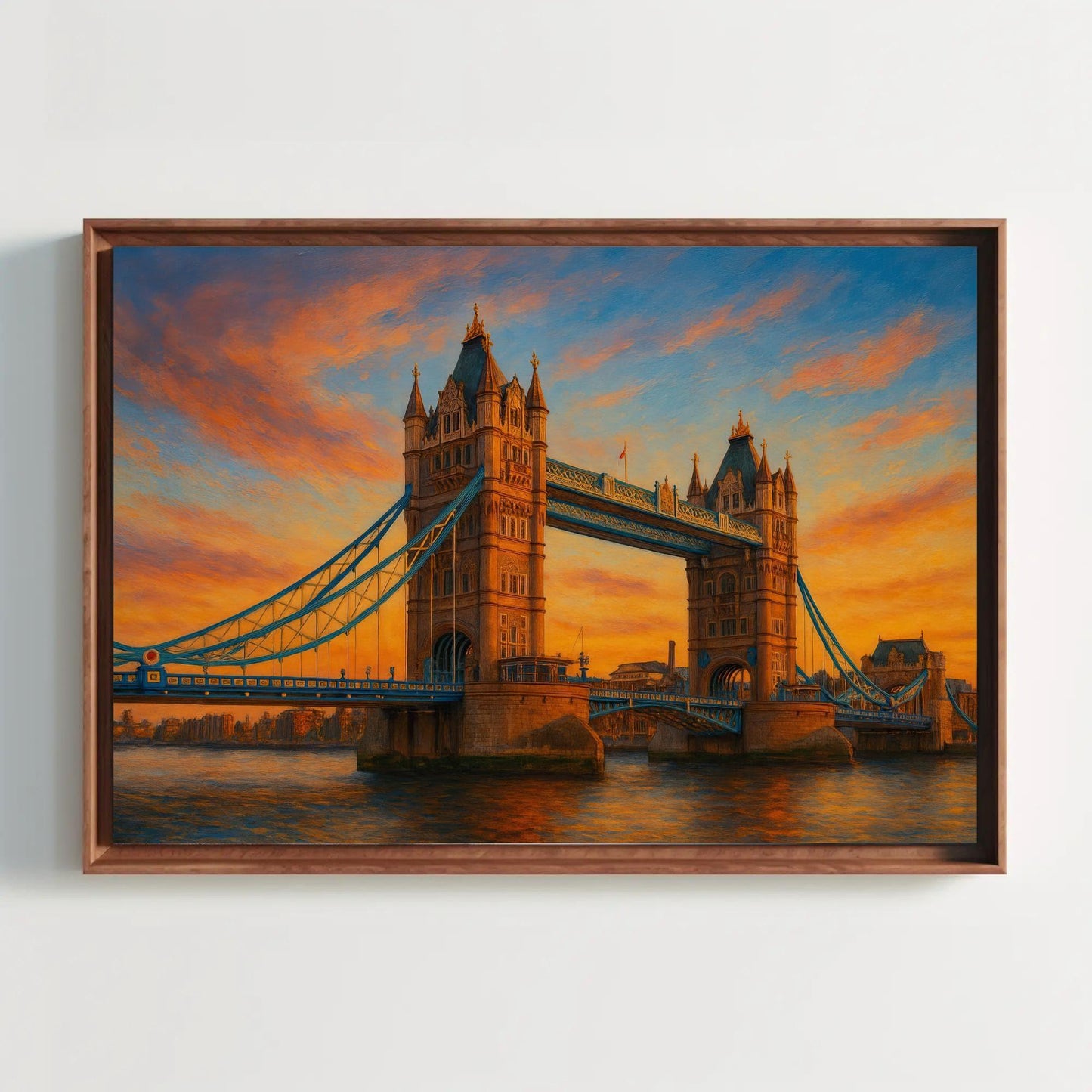 Tower Bridge London Canvas Print – UK Sunset Landscape Painting – Iconic Landmark Cityscape Wall Art for Modern Home Decor Wall Art – Canvas Print