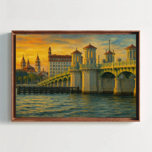 St. Augustine Bridge of Lions canvas painting wall art print Florida coastal sunset decor for living room office or entryway artwork Wall Art – Canvas Print