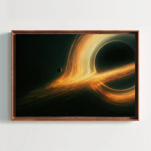 Black Hole Eating Planet Canvas Print with Fiery Accretion Disk, Space Wall Art for Astronomy Lovers, Cosmic Galaxy Painting for Home Decor Wall Art – Canvas Print