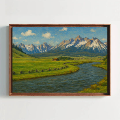 Teton Mountains and Snake River Canvas Art Print for Office or Lodge Wall Decor – Rustic Nature Landscape Painting for Country Homes Wall Art – Canvas Print
