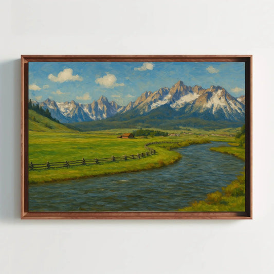 Teton Mountains and Snake River Canvas Art Print for Office or Lodge Wall Decor – Rustic Nature Landscape Painting for Country Homes Wall Art – Canvas Print