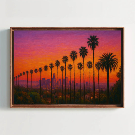Los Angeles Palm Trees Sunset Canvas Print California Cityscape Painting Urban Skyline Wall Decor Vibrant LA Art for Home or Office Wall Art – Canvas Print