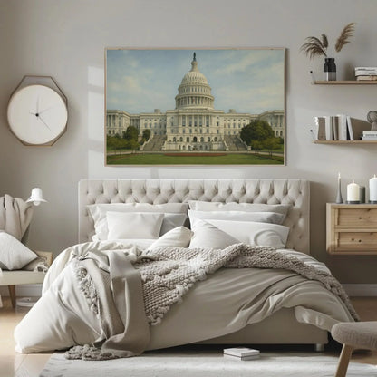 Washington DC Capitol dome canvas painting wall art for office or patriotic home decor with neoclassical white landmark building print Wall Art – Canvas Print