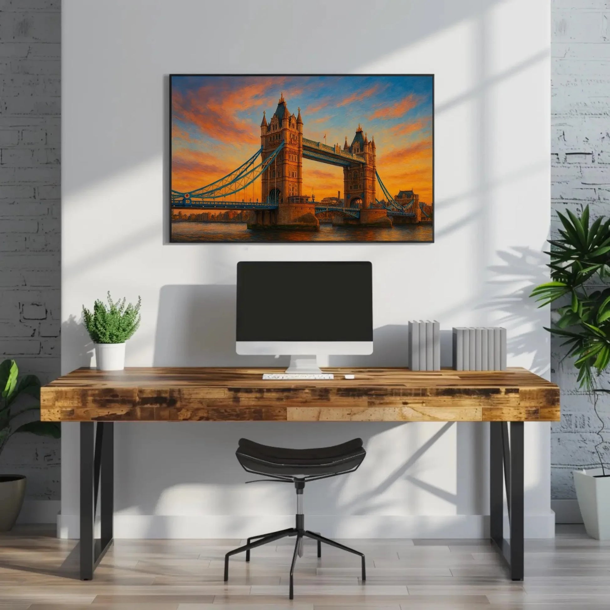 Tower Bridge London Canvas Print – UK Sunset Landscape Painting – Iconic Landmark Cityscape Wall Art for Modern Home Decor Wall Art – Canvas Print