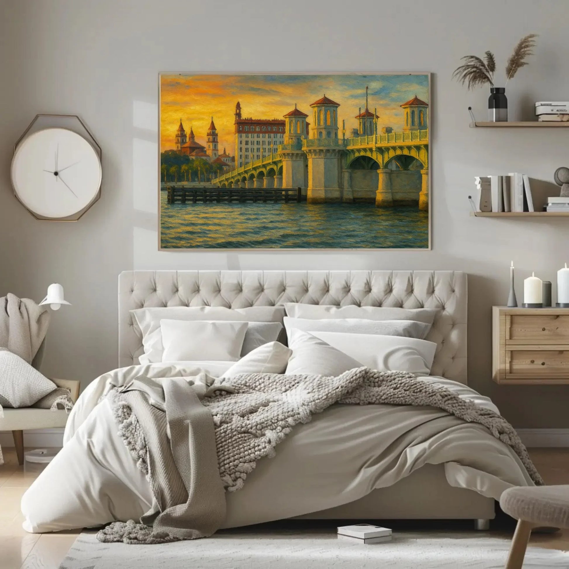St. Augustine Bridge of Lions canvas painting wall art print Florida coastal sunset decor for living room office or entryway artwork Wall Art – Canvas Print