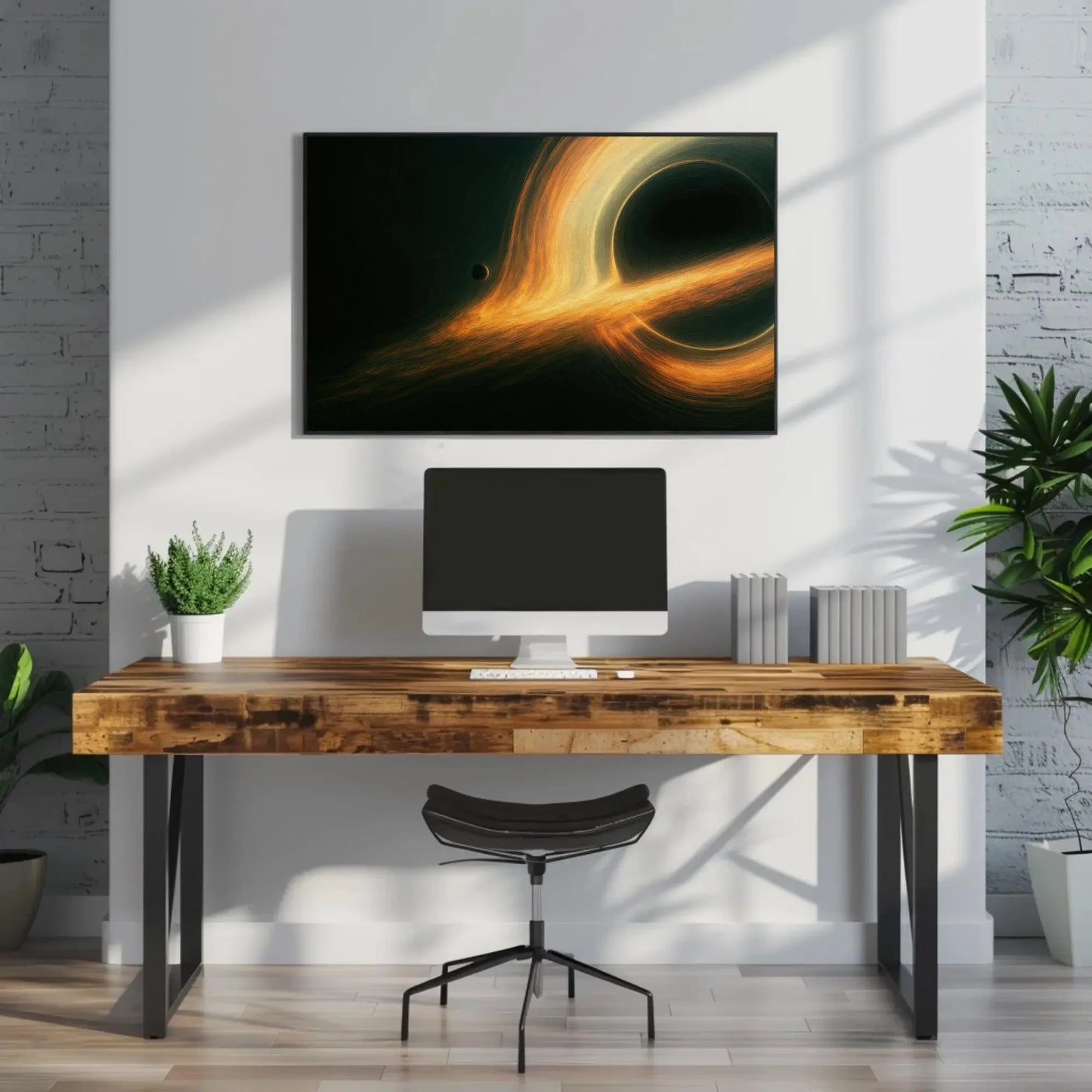 Black Hole Eating Planet Canvas Print with Fiery Accretion Disk, Space Wall Art for Astronomy Lovers, Cosmic Galaxy Painting for Home Decor Wall Art – Canvas Print