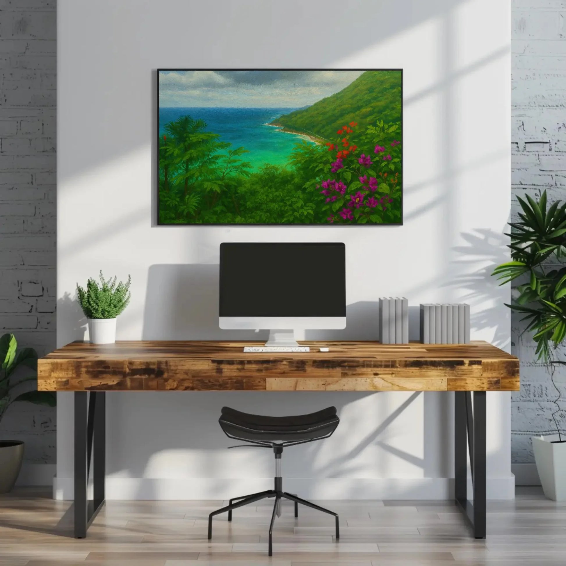 Dominican Republic Coastal View – Lush Jungle Overlooking Caribbean Beach – Tropical Nature Painting on Canvas Wall Art Print Wall Art – Canvas Print