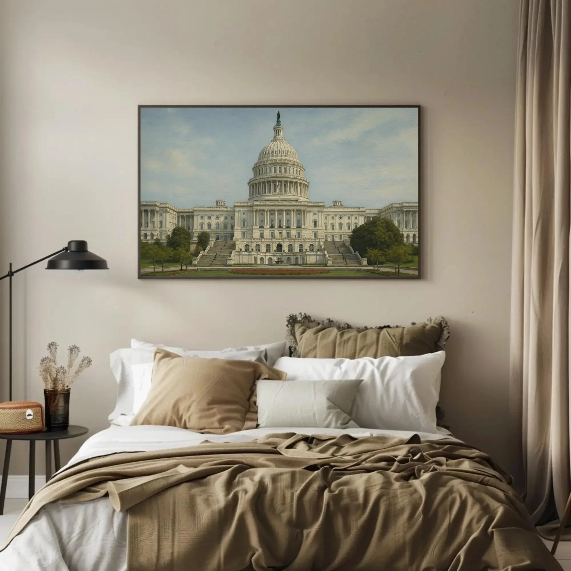 Washington DC Capitol dome canvas painting wall art for office or patriotic home decor with neoclassical white landmark building print Wall Art – Canvas Print