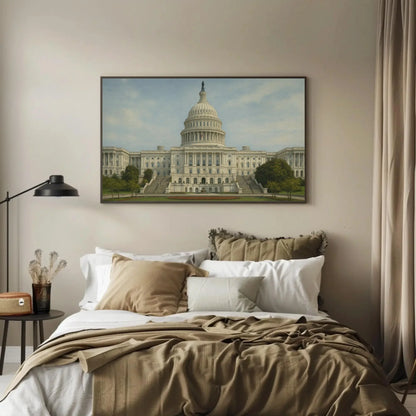 Washington DC Capitol dome canvas painting wall art for office or patriotic home decor with neoclassical white landmark building print Wall Art – Canvas Print