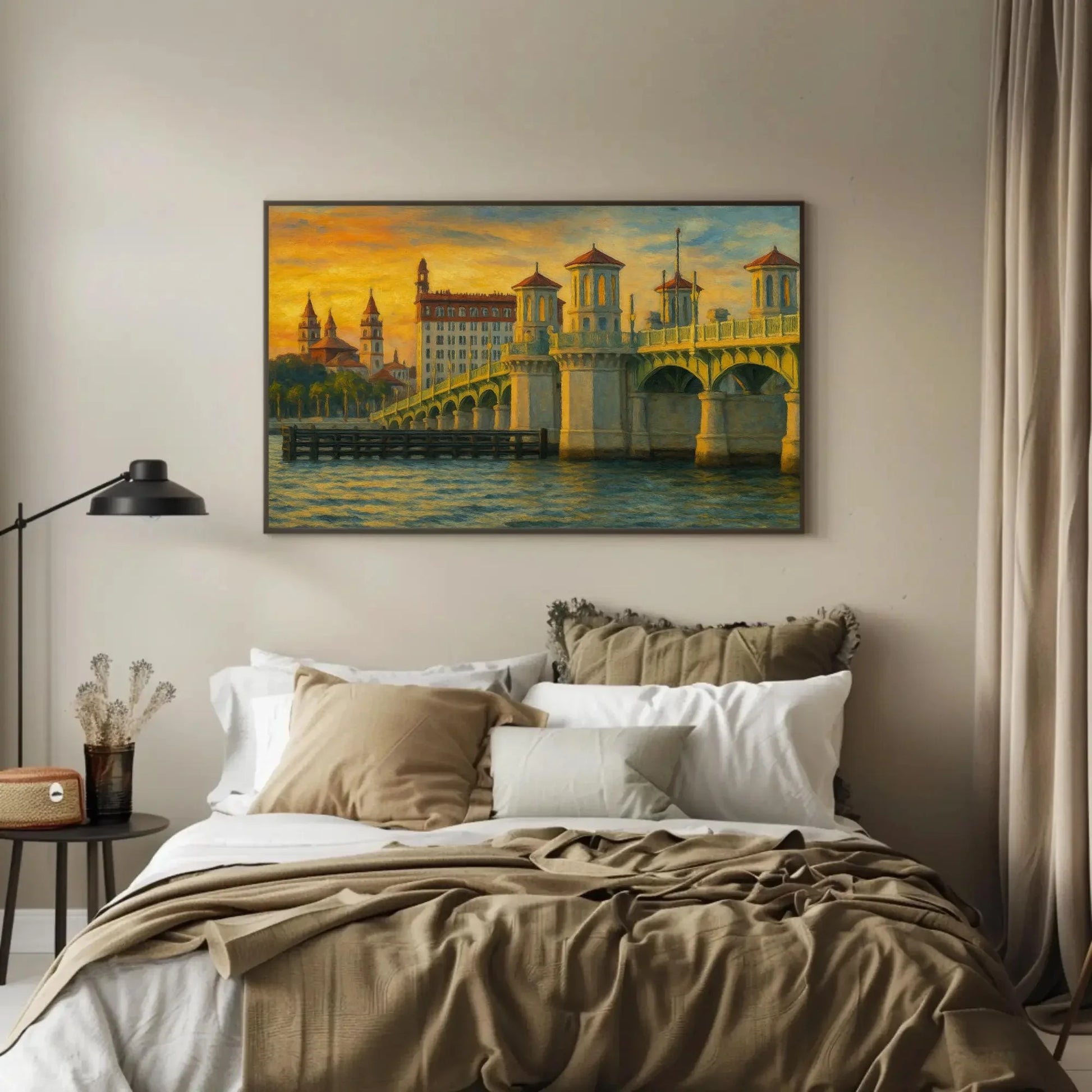 St. Augustine Bridge of Lions canvas painting wall art print Florida coastal sunset decor for living room office or entryway artwork Wall Art – Canvas Print
