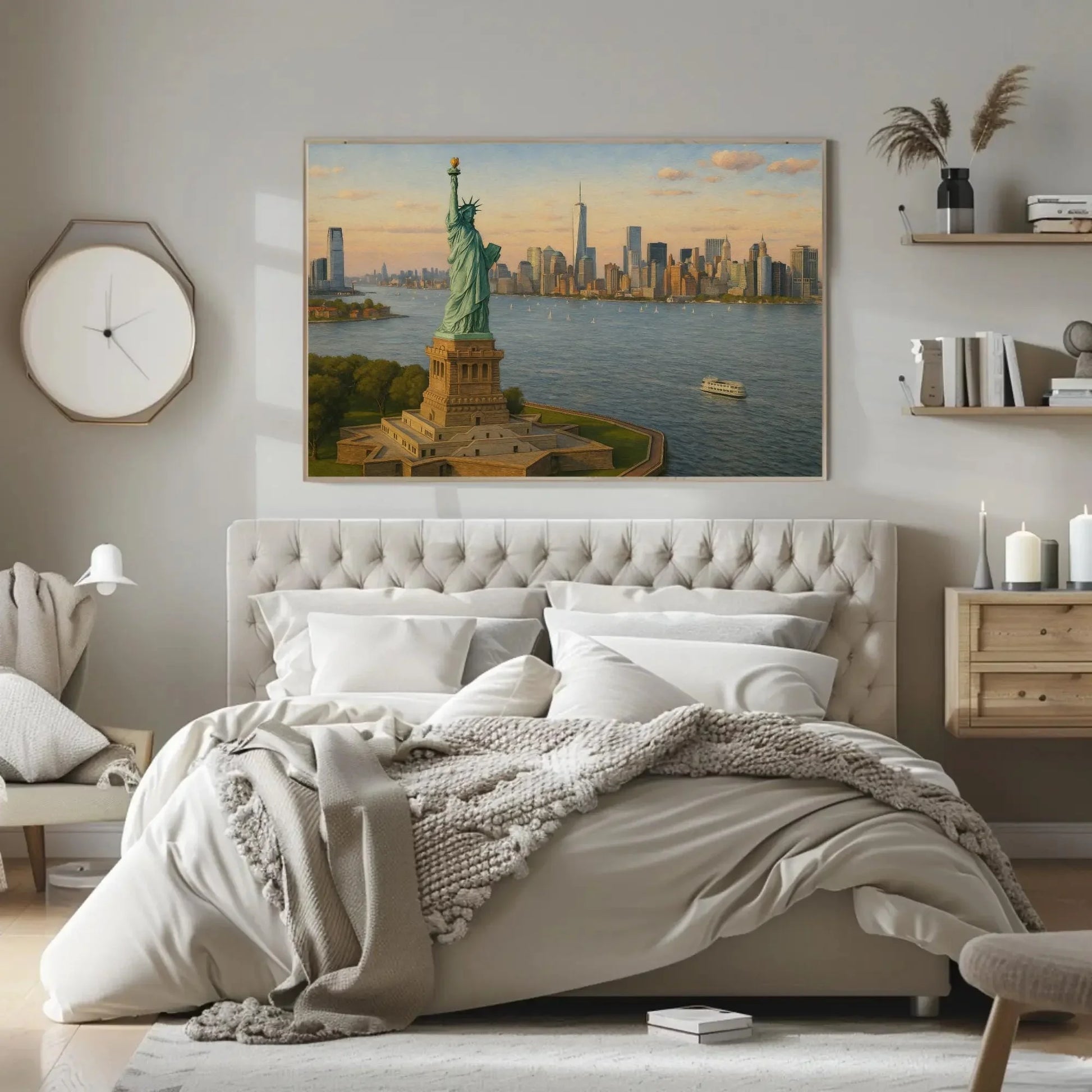 Statue of Liberty NYC Skyline Canvas Art for Modern Office or Patriotic Living Room – New York City Landmark Painting Wall Decor Wall Art – Canvas Print
