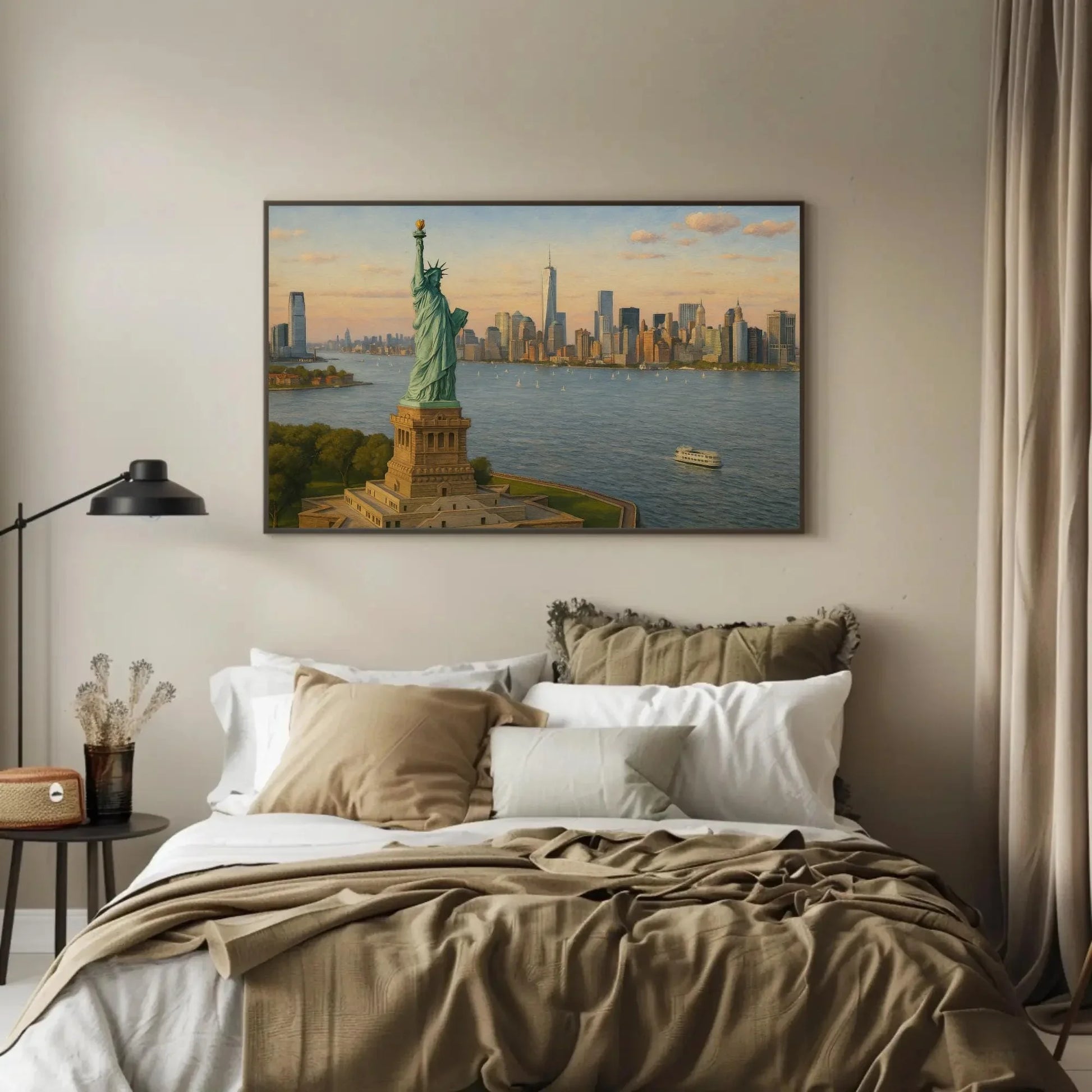 Statue of Liberty NYC Skyline Canvas Art for Modern Office or Patriotic Living Room – New York City Landmark Painting Wall Decor Wall Art – Canvas Print
