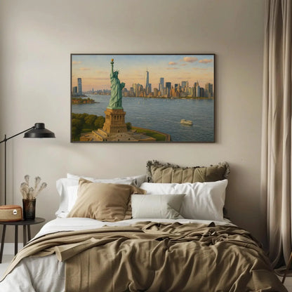 Statue of Liberty NYC Skyline Canvas Art for Modern Office or Patriotic Living Room – New York City Landmark Painting Wall Decor Wall Art – Canvas Print