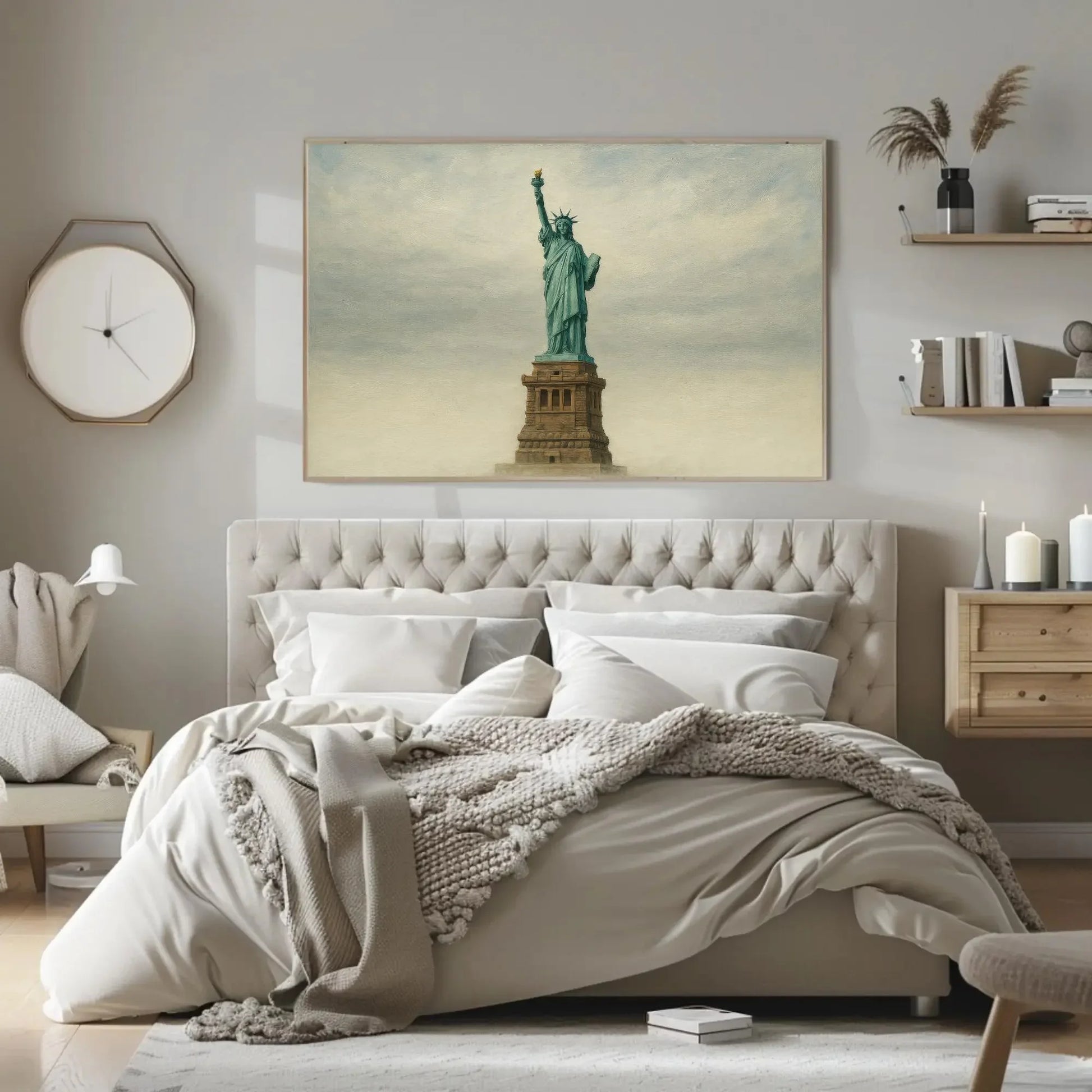 Statue of Liberty canvas painting wall art for patriotic living room or travel themed office decor with NYC landmark freedom print Wall Art – Canvas Print