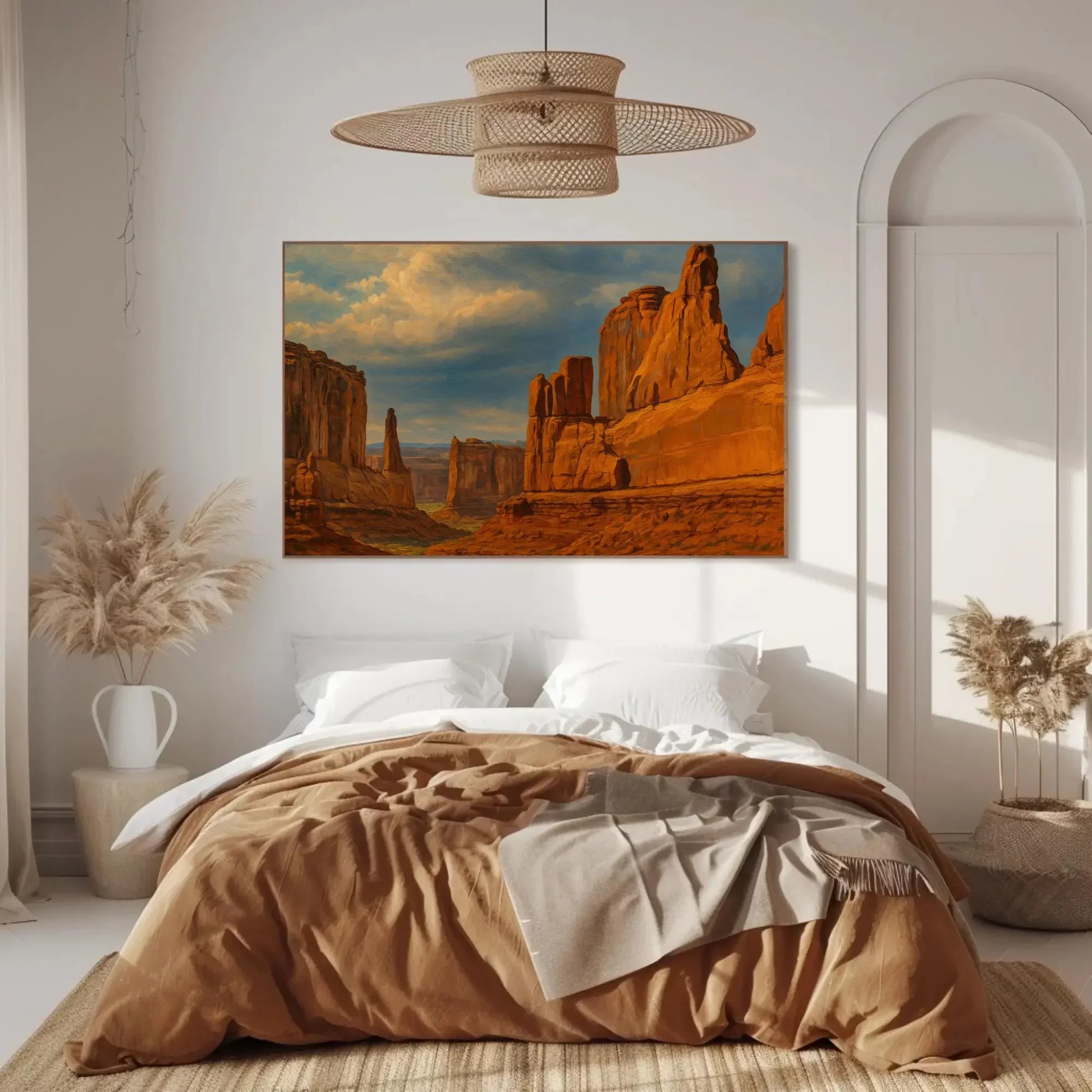 Utah Arches National Park desert rock formation canvas painting wall art print for earthy living room or southwestern home decor Wall Art – Canvas Print